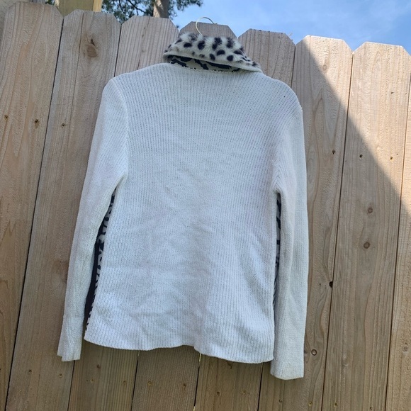 Lisa International Cream Spots Faux Fur Suede Sweater Jacket Sz small zebra‎ - Picture 6 of 10